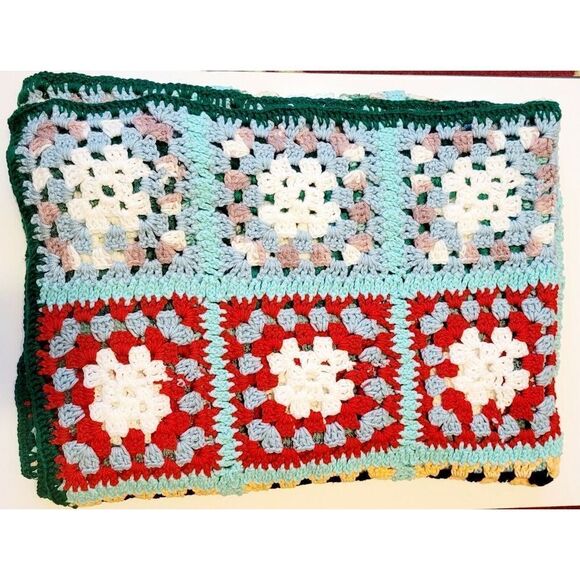 Vtg HandMade Crochet Knit Granny Square Afghan Throw Multi Color Blanket 72"x44" - Picture 1 of 8
